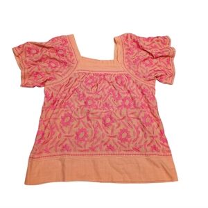 Sister Mary Pink Floral Embroidered Boho Cotton Top Womens